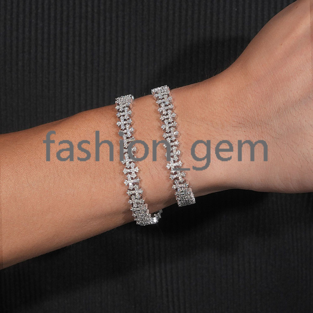 8MM Cross Cuban Chain VVS Moissanite Hip Hop Bracelet 925 Silver for Men and Women Cross Cuban Bracelet for Men and Women