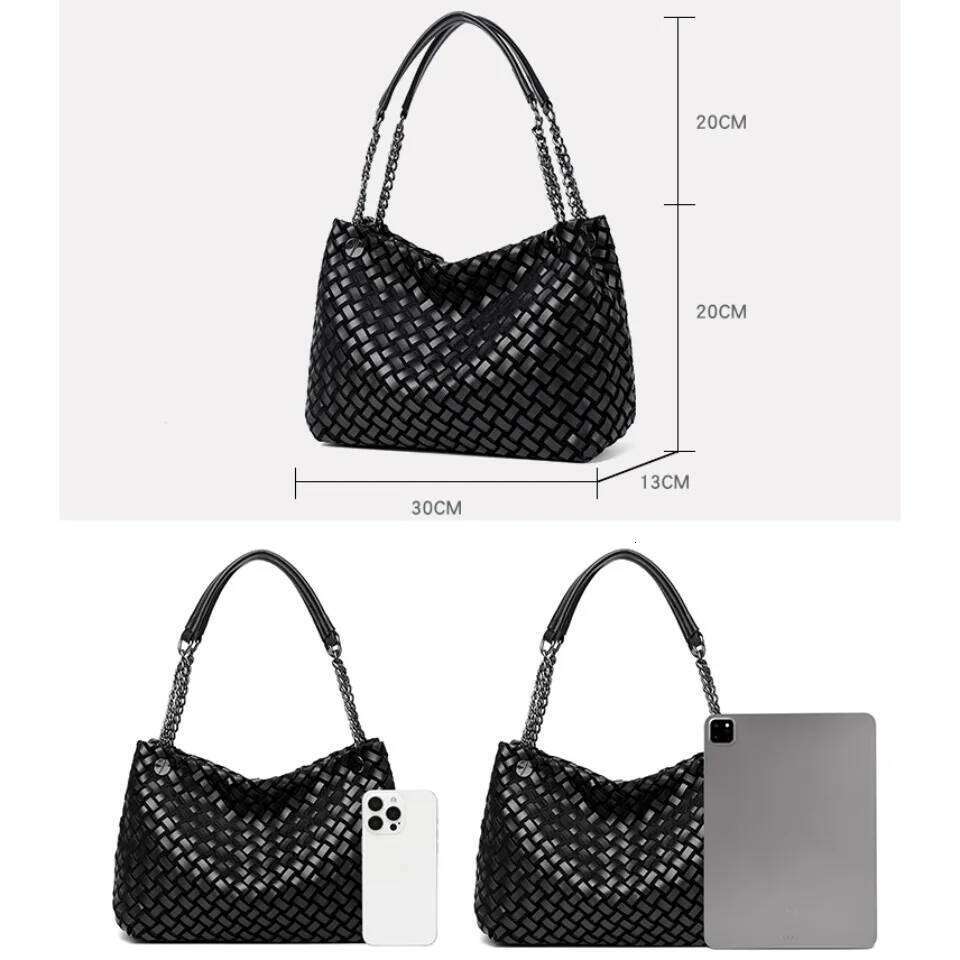 High Quality Chain hand-held woven Soft Pu Leather Women's Tote Bag Trendy Women Handbag Female Shopping Shoulder Bags