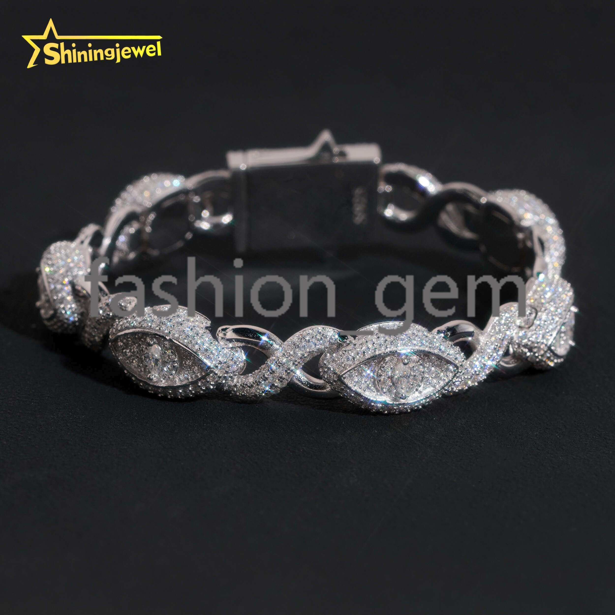 925 Silver Moissanite Cuff Bracelet for Unisex Fashion Diamond Cut Cuban Chain Iced Out Silver Hip Hop Jewelry