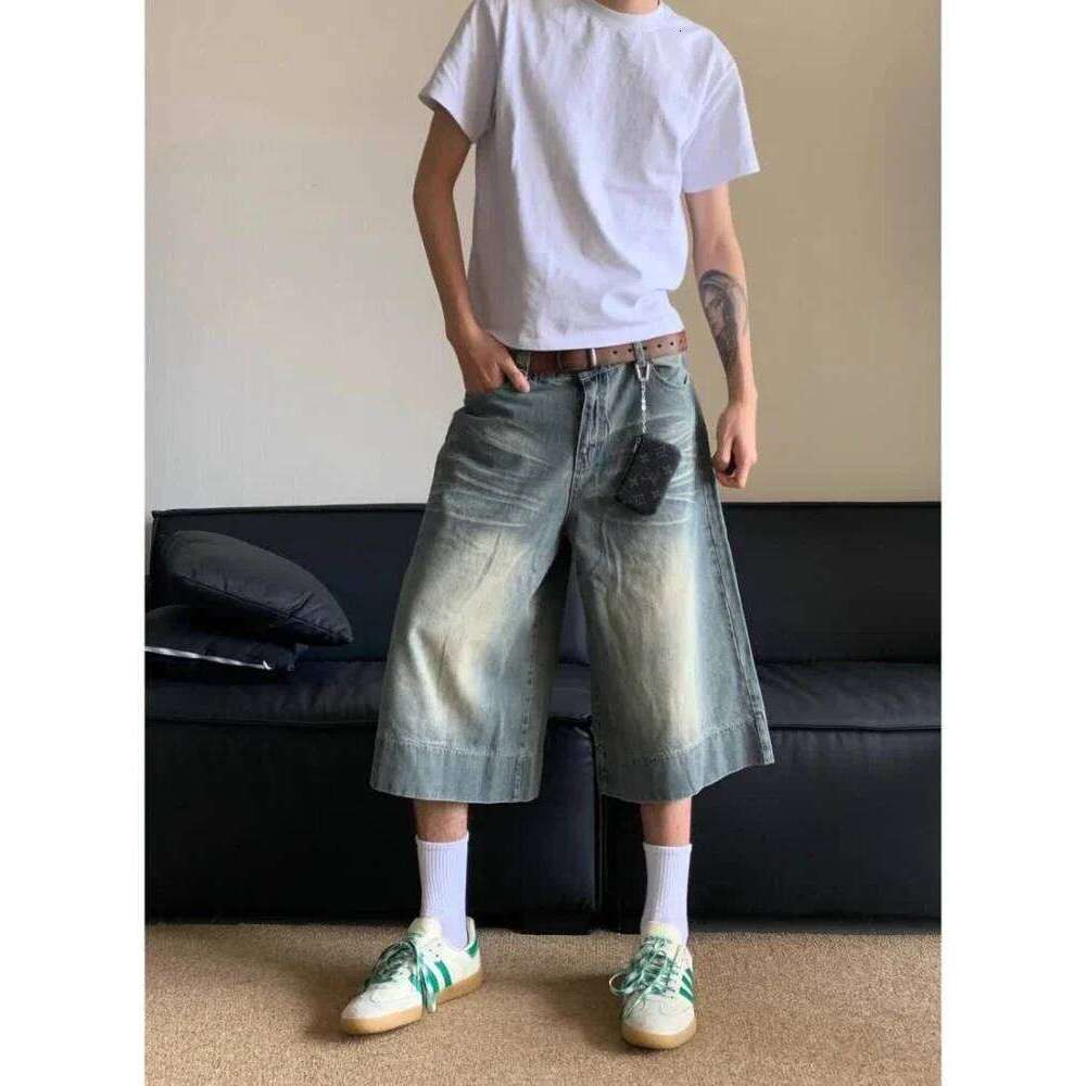 Wear HOUZHOU Women Washed Blue Jeans Vintage Y2k Long Jorts Baggy Haruku High Waist Korean Streetwear Wide Leg Denim Shorts