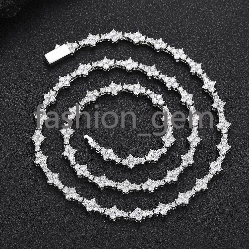 6.5mm Iced Out VVS Diamond Flower Shape Tennis Chain Hip Hop Jewelry 925 Sterling Silver Moissanite Tennis Chain Necklace