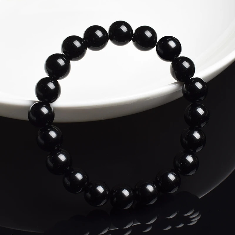 Natural Black Agates Beads Bracelet Women Men Genuine Onyx Stone 6mm 8mm Smooth Round Lucky Energy Jewelry 250613
