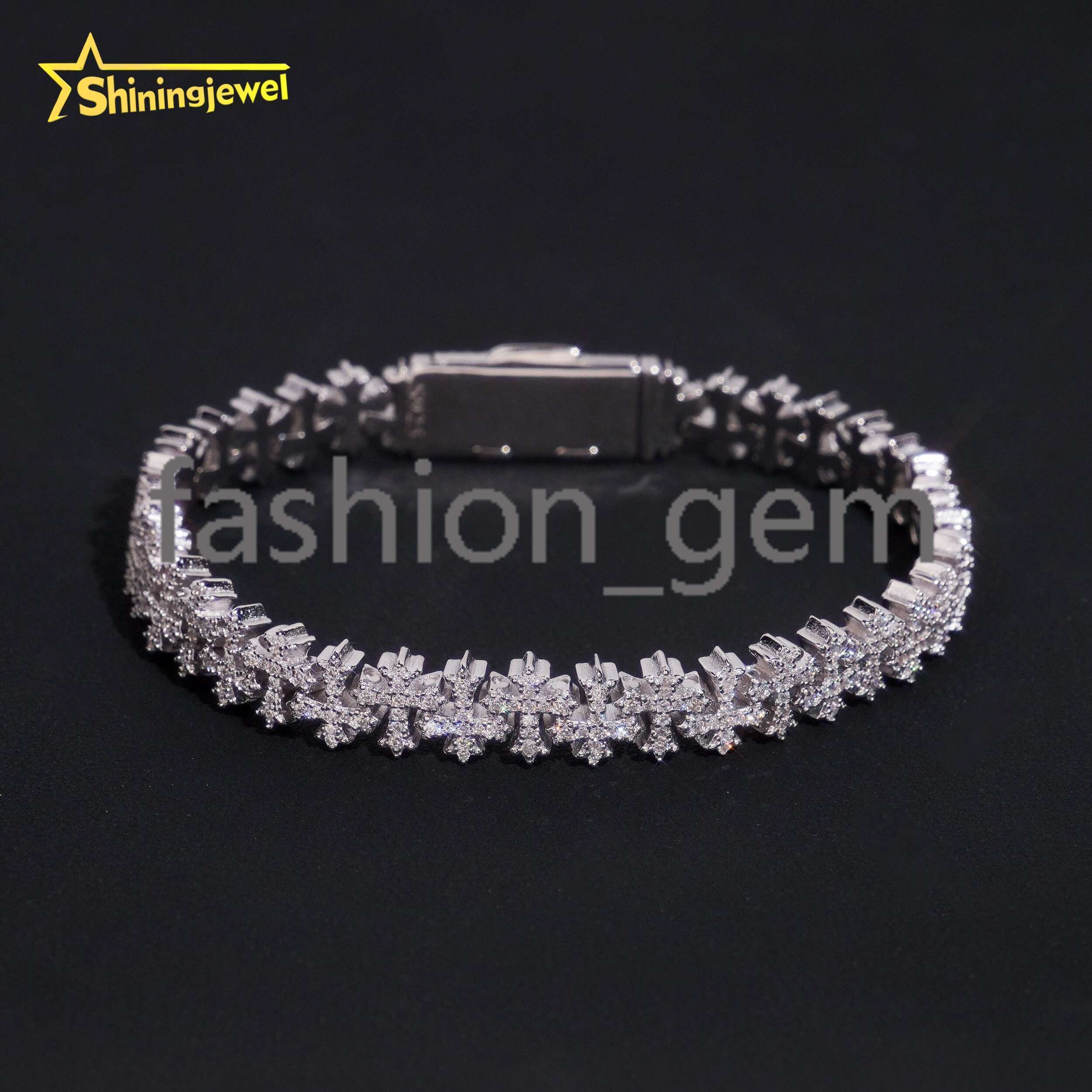 8mm Iced Out Moissanite Cross Bracelets in 925 Silver Micro Pave Diamond Cut Design Unique Custom for Couple