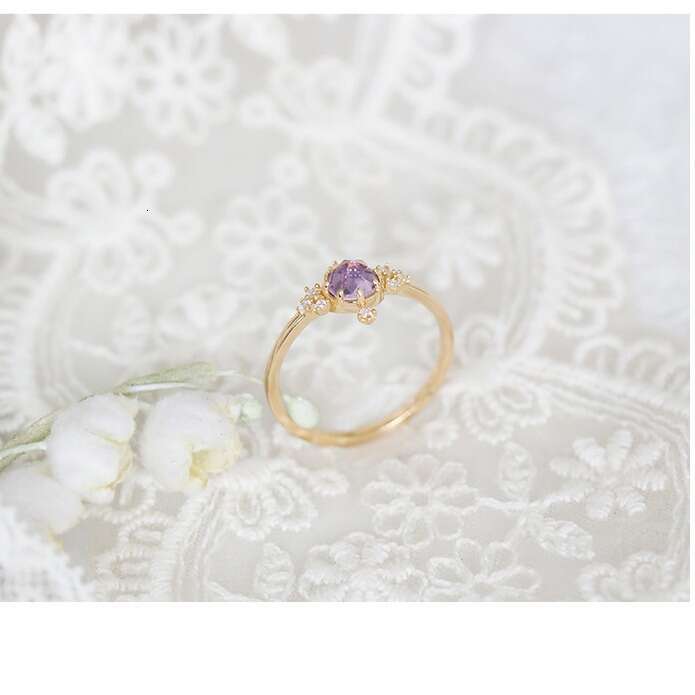 Dreamy Fairy-Like Cute and Lively Natural Amethyst Exquisitely Inlaid with Sparkling Diamonds Light Luxury Ring