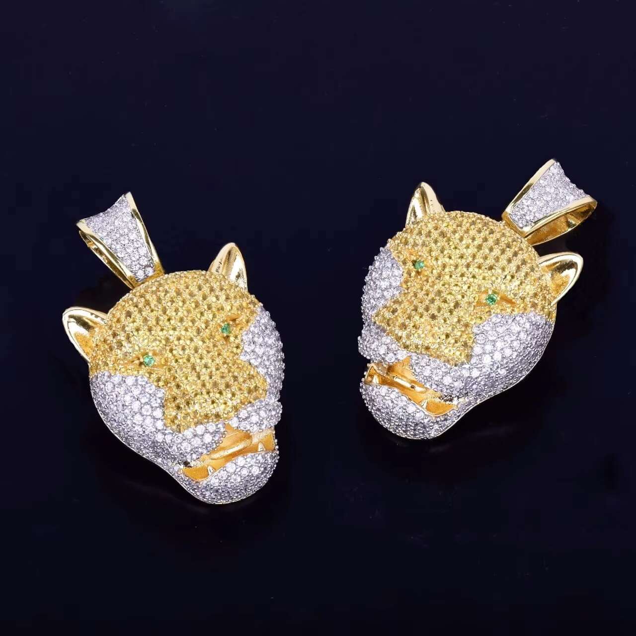 New Custom Golden Safari Design Hiphop Pendant Icedout Green Eye Leopard Moissanite Pendants Charms