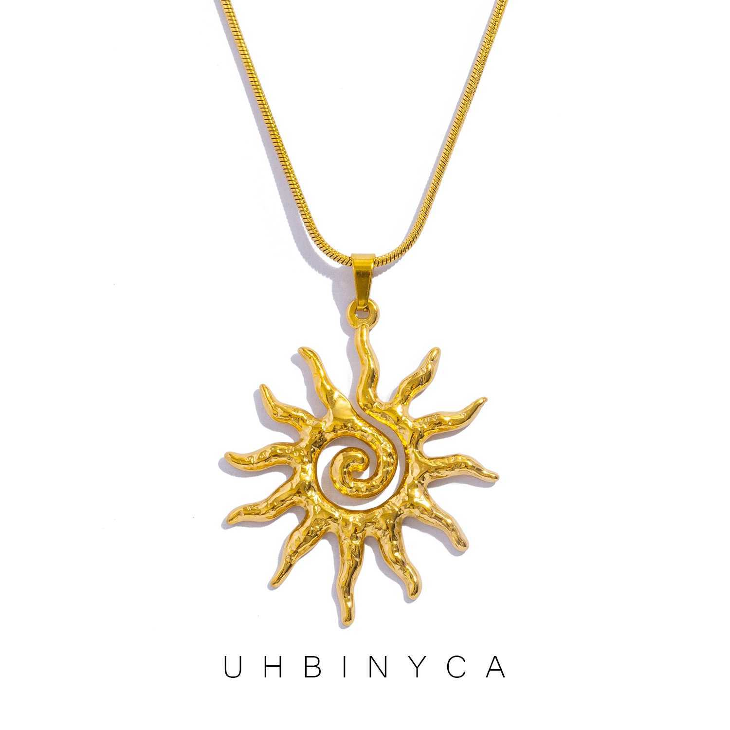 Spiral Sun Pendant Necklace for Women - 18K Gold Plated Hypoallergenic Stainless Steel Daily Wear Boho Gift Ideas Jewelry W250618