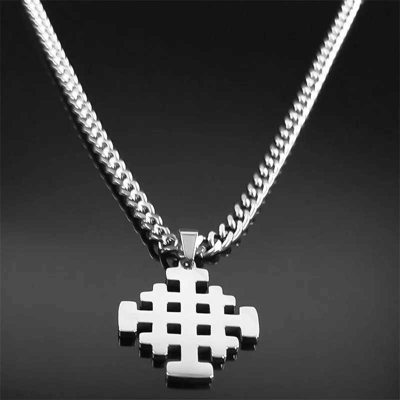 Goth Jerusalem Cross Pendant Necklace for Women Men Choker Stainless Steel Hip Hop Crusader Cross Necklaces Jewelry N1815-2S03 W250618