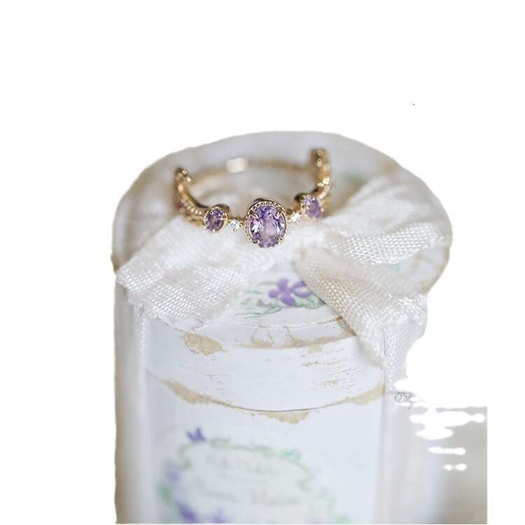 Autumn in Provence: Wind-Blown Beauty Amethyst Branch Small Light Luxury Same Style Ring Simple Band