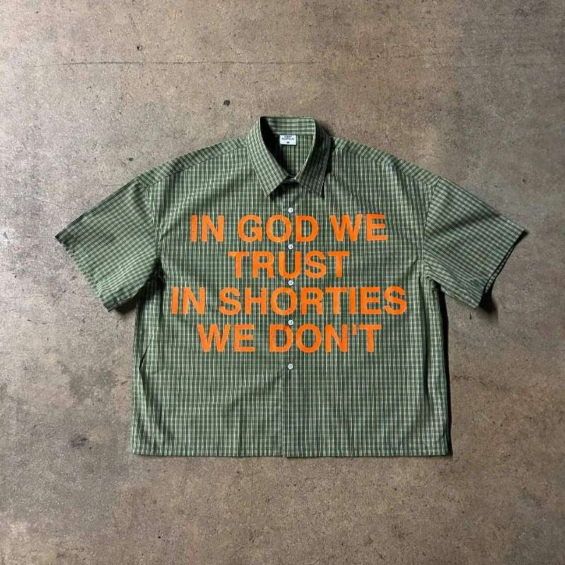 Y2k Plaid Shirt Trust God Text Graphic Printing Men Women Sweatshirt Retro Hip Hop Trendy Streetwear Unisex Boxy Casual T-shirt 250617