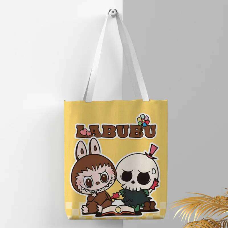 Lisa Same Labubu Canvas Female Cute Cartoon Shopping Handbag Casual Student Shoulder Bag