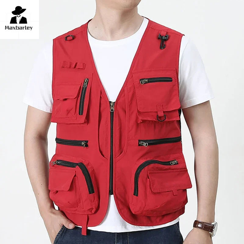 14 Pockets Summer Men Us Work Hiking Fishing Vest Mens Pographer Waistcoat Mesh Cargo Sleeveless Jacket Tool Vest 7xl 250617