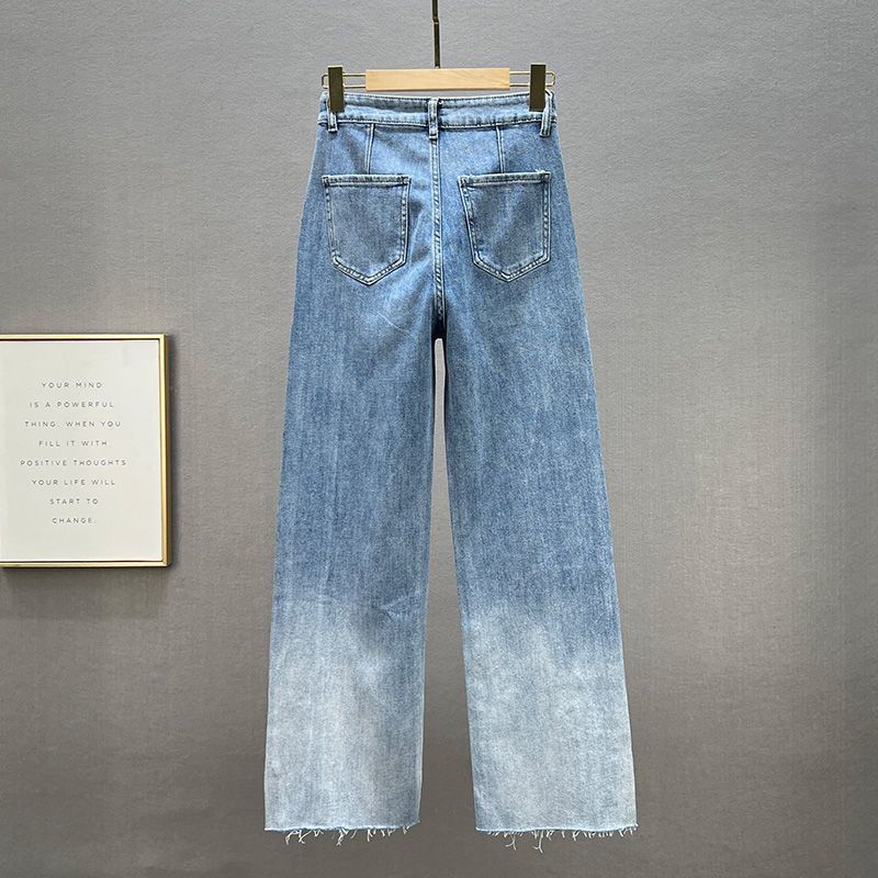 Cowboy wide leg pants for women with long pants 2025 new autumn high waisted loose fit slimming hot pressed diamond floor pants