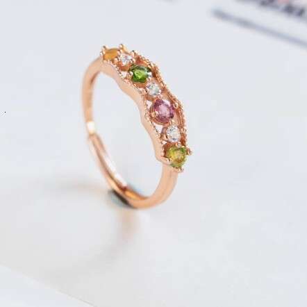 New High Imitation Tourmaline Open for Women, Light Luxury Niche High-end Sense Colorful Gemstone Ring, Fashionable and Unique Index Finger Ring