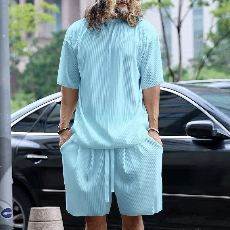 Summer European-style Fashion Suit For Mens Loose Plus Size Breathable Comfortable Short Sleeve Shorts Two-piece Set 250617