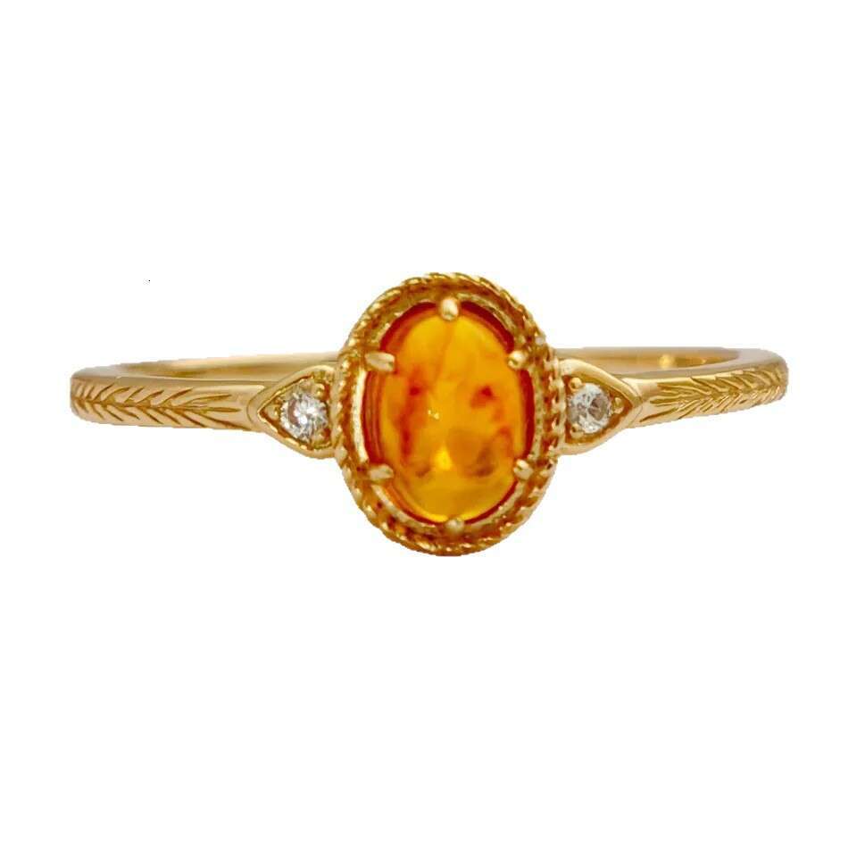 Same Style Synthetic Recycled High Imitation Amber Stone Oval Light Luxury Simple Palace Open Ring