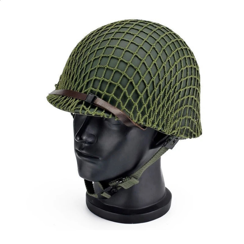 Military Steel M1 Helmet Tactical US Army Replica Protective Helmets WWII WW2 Outdoor CS Paintball Green 250611