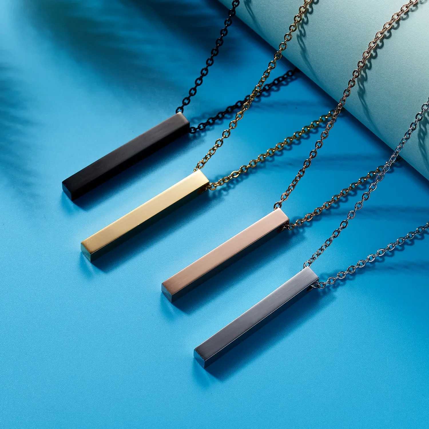 Women Men Square 18K Gold-Plated Vertical Bar Necklace Titanium Steel Lettered Necklace Customized Word Stainless Steel Necklace W250618