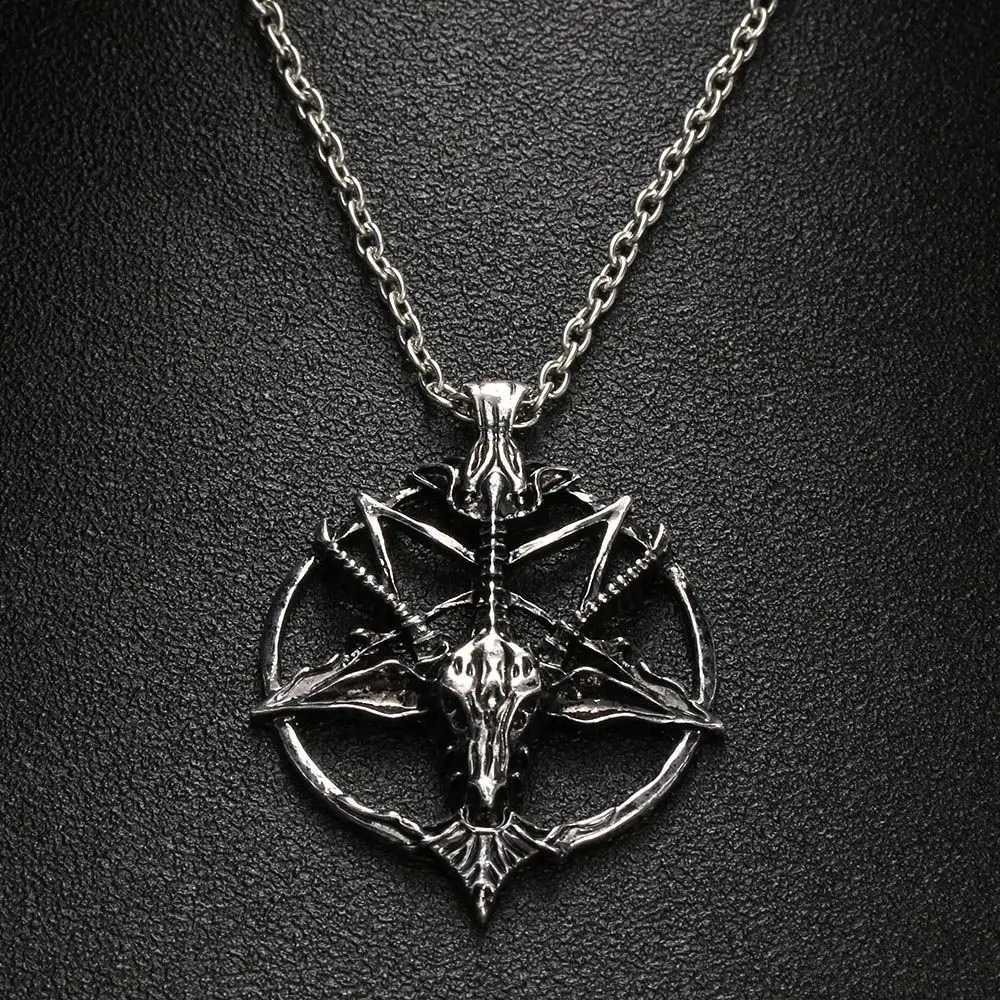 1 PC Fashion Necklace Pentagram Pan God Skull Goat Head Pendant Necklace Luck Satanism Occult Metal Vintage Star Necklace Unisex W250618
