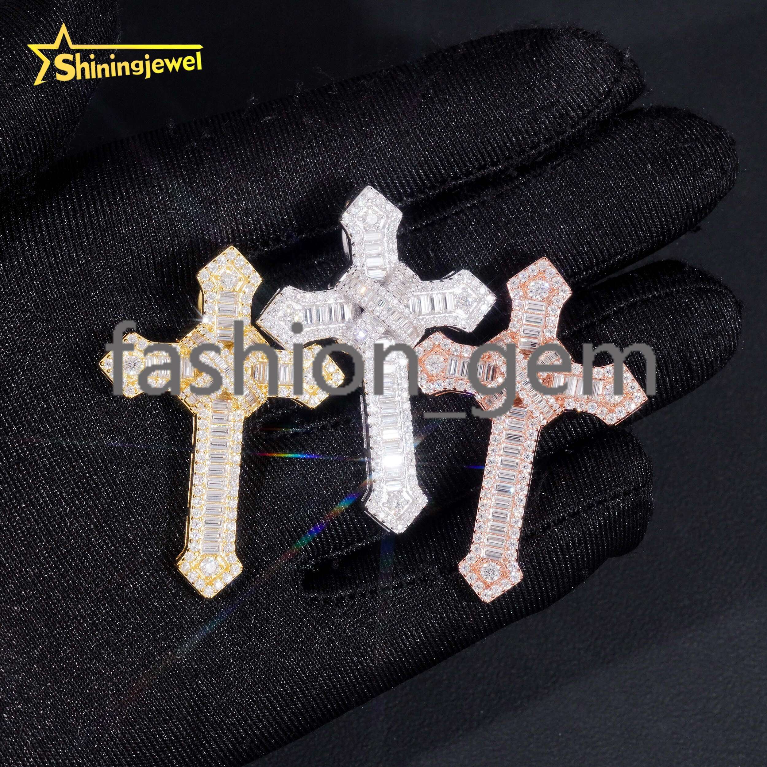 Wholesale Price Cross Iced Out Pendant Moissanite Gold Plated S925 Pass Diamond Test Moissanite Cross Charms Hip Hop Pendant