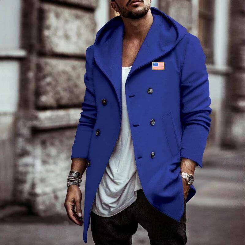 2024 Europe And The United States Autumn Men's Lapel Hat Retro Cotton Double Breasted Printed Casual Trench Coat