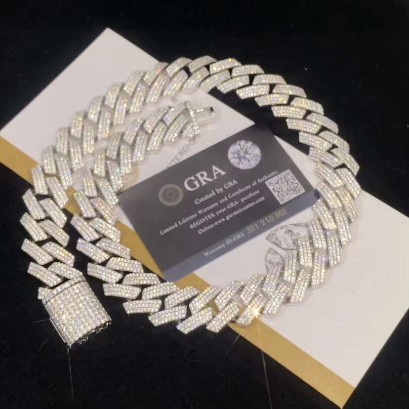 Vvs Moissanite Diamond CZ 925 Sterling Silver Brass Cuban Link Chain Necklace Iced Out Custom Miami Cuban Link Chain for Men