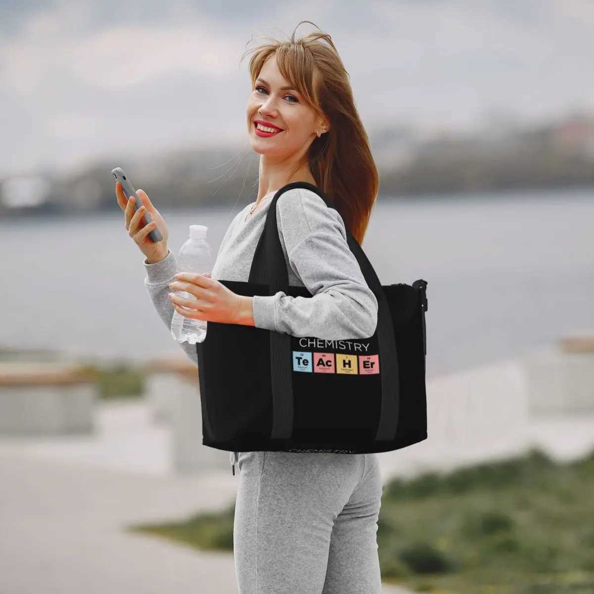 Custom Chemistry Teacher Periodic Table Groceries Tote Shopping Bags Women Big Capacity Science Lab Tech Gym Beach Travel Bags W250618