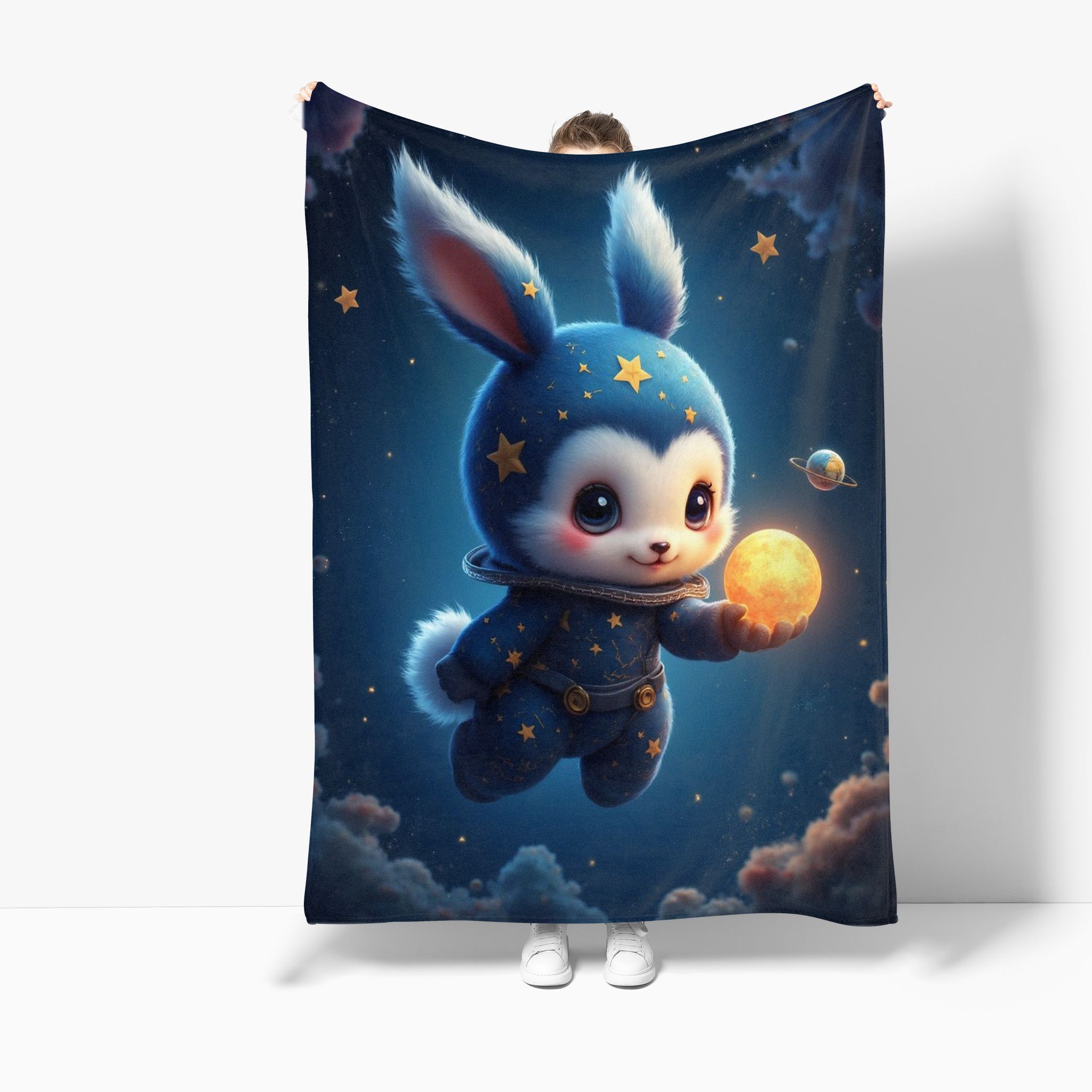 VIKAMA Star Rabbit Astronaut Cover Blanket Bedroom Living Room Sofa Camping Essential Cartoon Cute Portable Travel Blanket