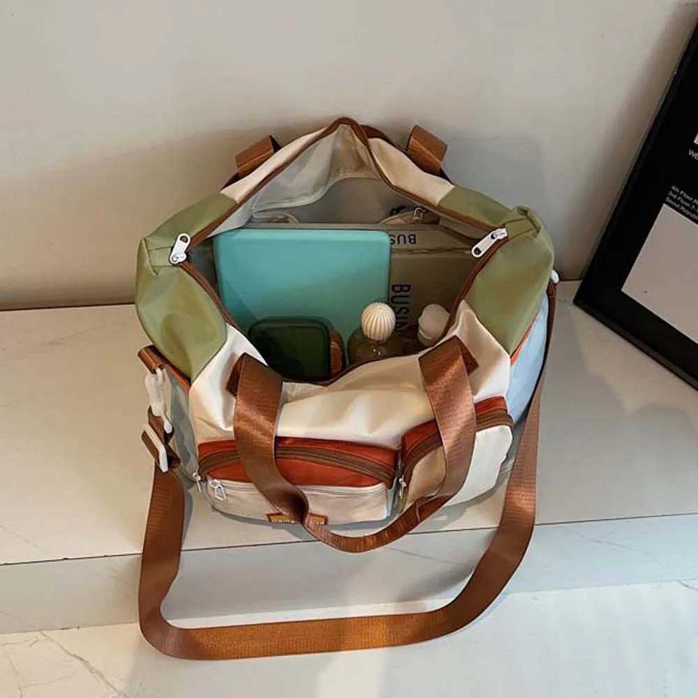 Oxford Cloth Expandable Travel Bag Contrast Color Foldable Large Capacity Fitness Bag Polyester Yoga Pouch W250618