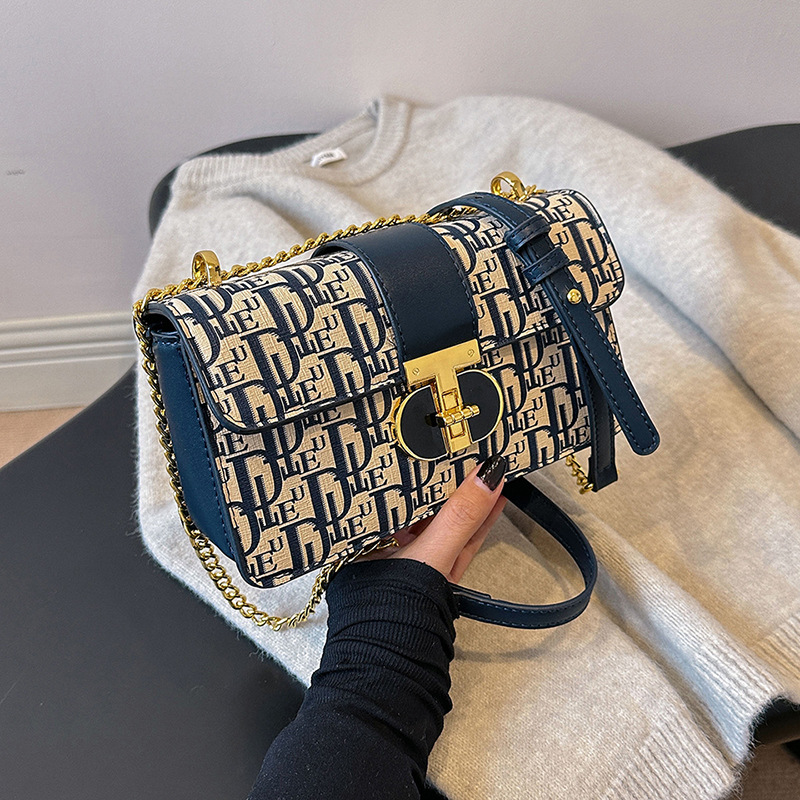 Free shipping designer bags for womens Shoulder bags black New versatile French printed chain crossbody bag