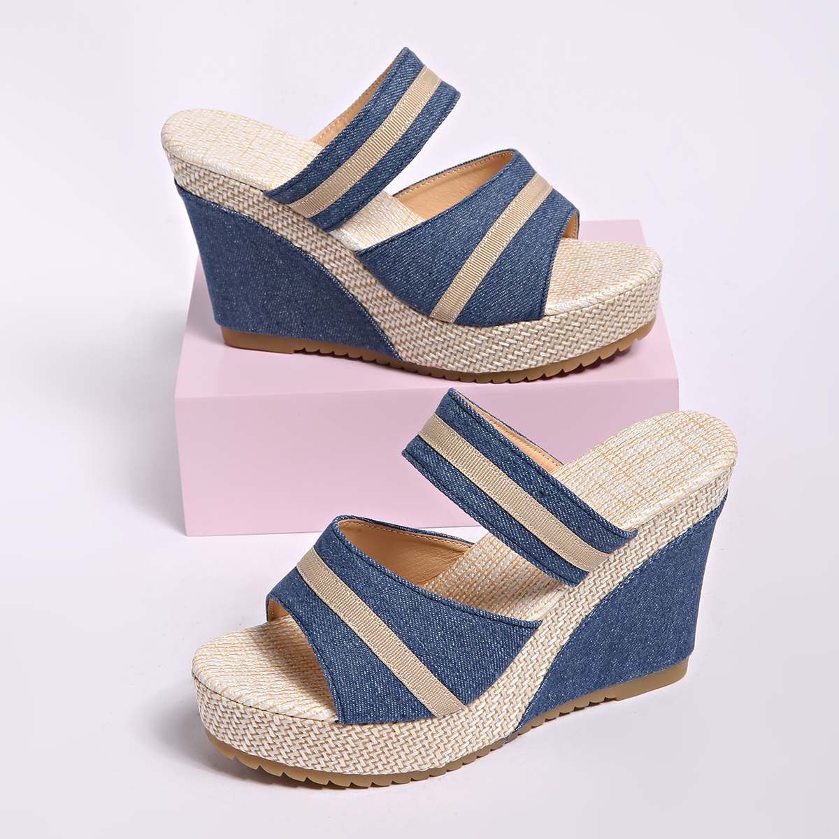 Women's Slope Heel Sandals Open Toe Thick Rubber Bottom Summer Outdoor Lightweight Fashion Comfortable Elegant Beach Shoes One Foot Stirrup Color