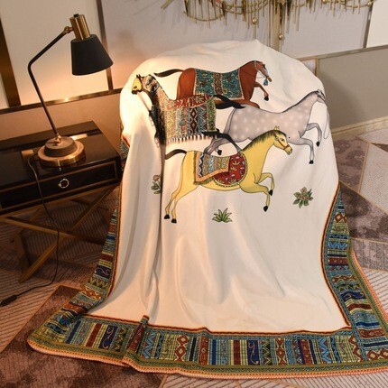 Designer thickened double layer composite high weight polyurethane digital printing European American light luxury blanket