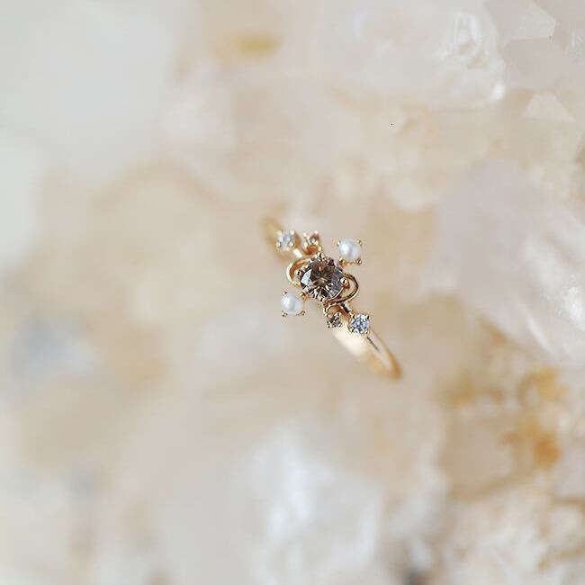 "Star Chart" Gold-Plated for Women, High-End Ins Style, Niche Design with Adjustable Natural Pearl Ring