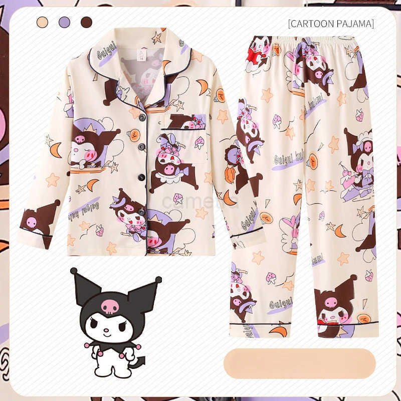 Sanrio Kuromi Kawaii Children Pajama Sets Soft Delicate Cartoon Print Kids Pajamas Suit Casual Comfortable Breathable HomewearXJ250618XJ250618