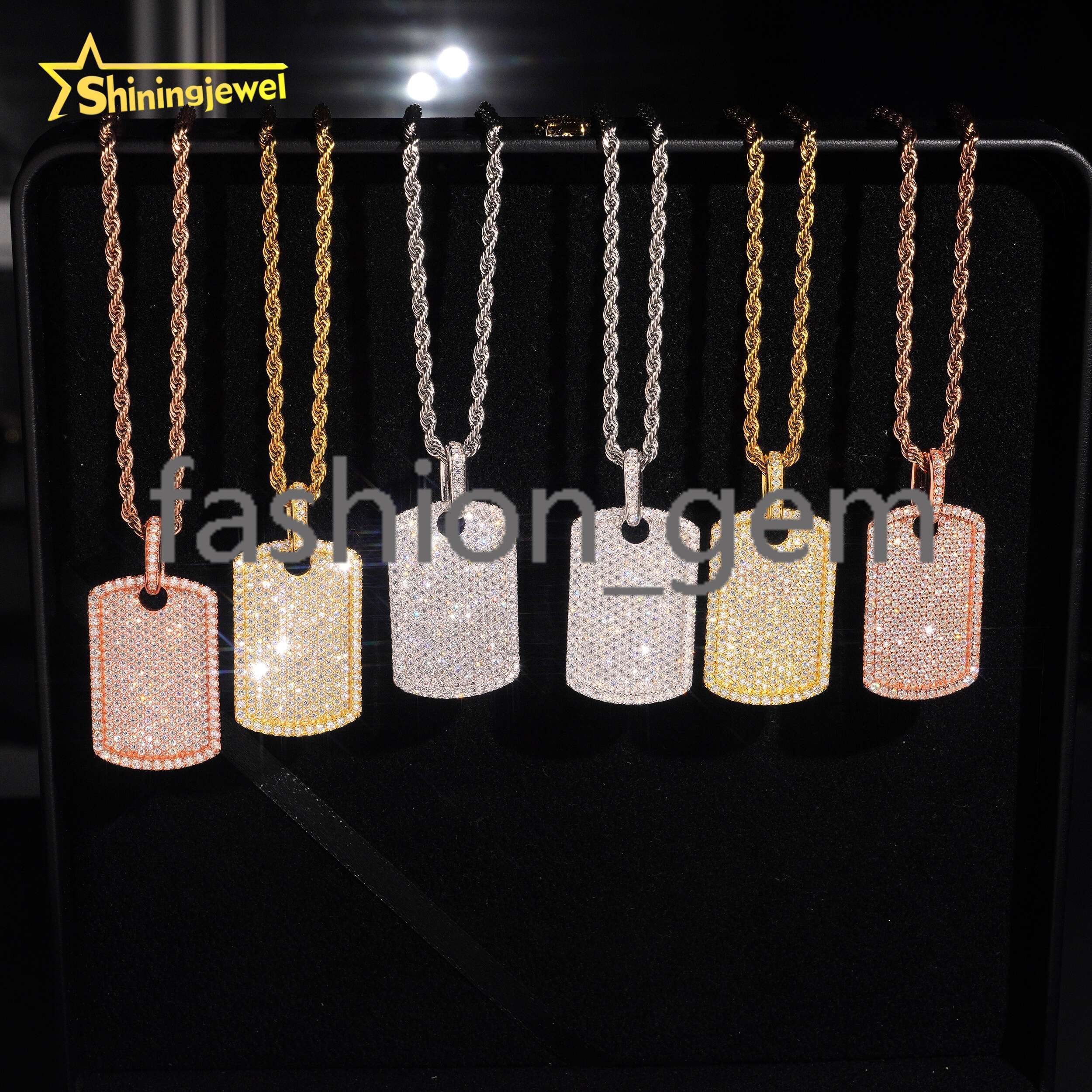 Hot Sale Rectangle Tag Moissanite Pendant 925 Sterling Silver Gold Plated Hip Hop Iced Out Sparkling Moissanite Diamond Pendant