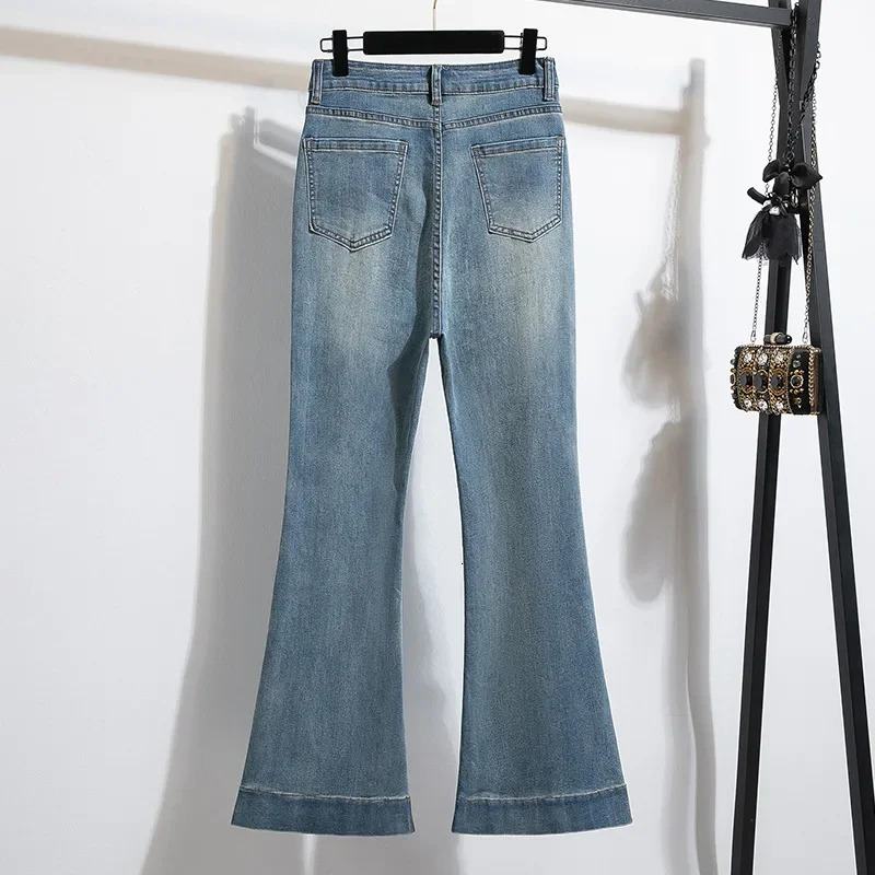 Plus Size High Waist Bell Bottom Jeans Womens Elastic Slim Fit Ice Green Horse Hoof Pants Spring Autumn Fashion plus Size Tr 250609