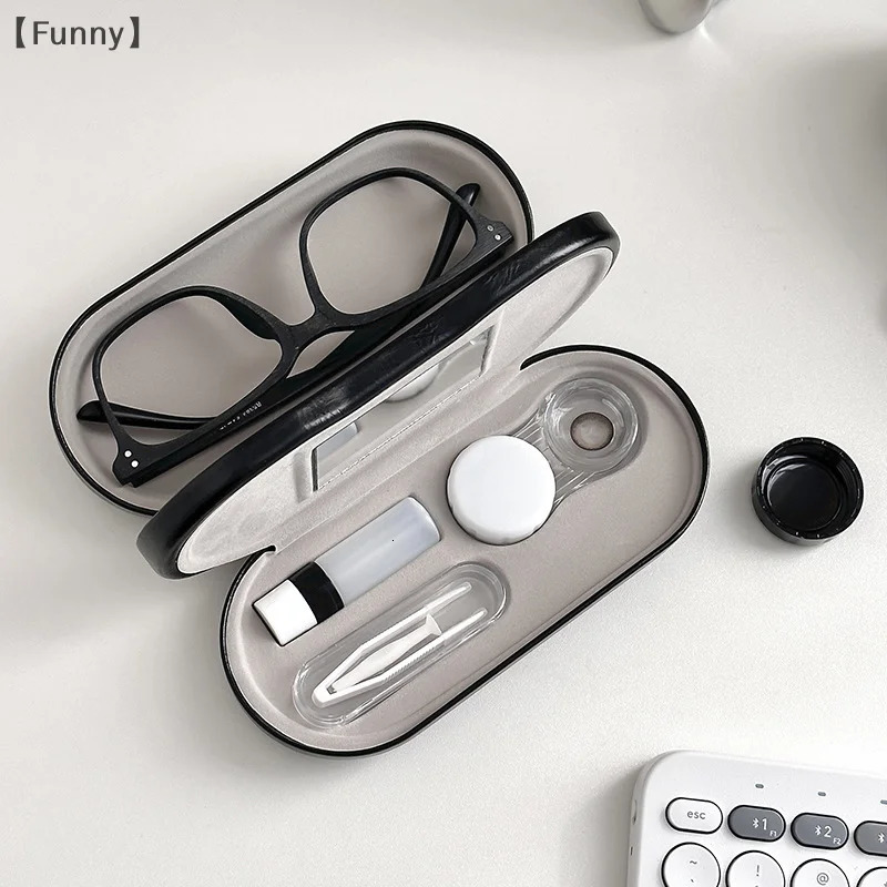 2 In 1 Double Layer Glasses Box Contact Lens Case For Men Women Creative Dual Use Glasses Case Eyewear Leather Box Unisex Gift 250617