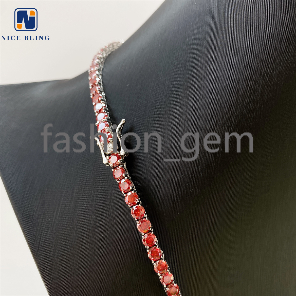 Garnet Red Tennis Chain Bling HipHop Jewelry Iced Out VVS Moissanite Diamond Necklace 4mm Colored Chain
