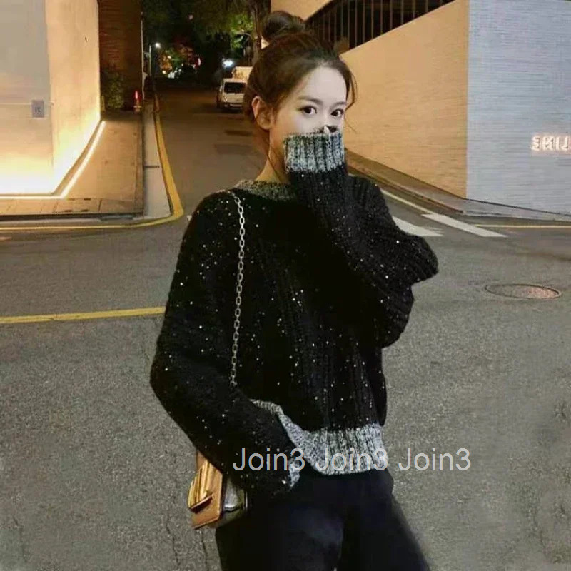 Womens Sweater Black Round O Neck Knit Tops For Woman Pullovers Cheap And Stylish Offers Clothes Harajuku Fashion Korean