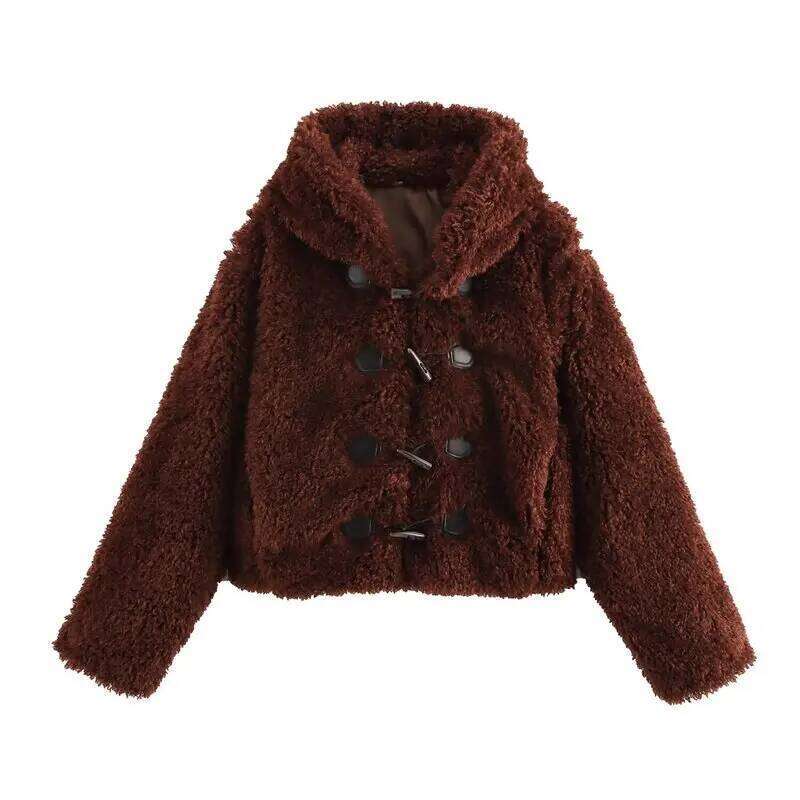 Fall Winter New Arrival Women's ort Coat Jaet Fur Effect Knot Button Design Outerwear Casual Comfortable Loose Fit