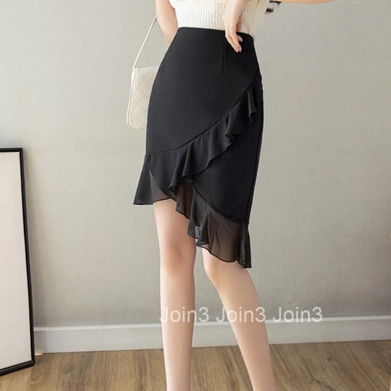 Mini Chiffon Wrap Short Woman Skirt Tight Patchwork Skirts for Women Black Cute Ruffle Kawaii Y2k Vintage Premium Aesthetic V