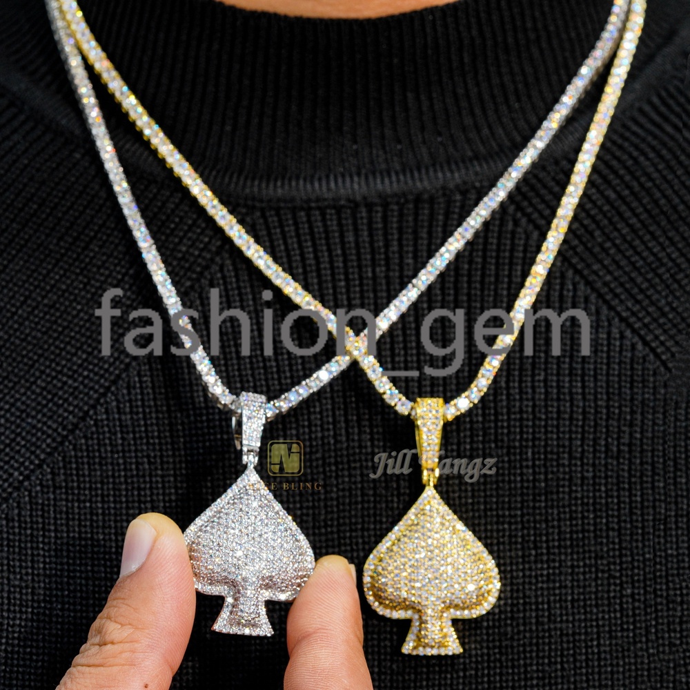 Ready to Ship Factories Wholesale Heart Pendant Ace of Spades Charms Gold Plated moissanite Stone Jewelry Hip Hop Rock Gifts Affordable