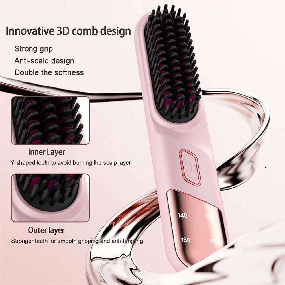 Portable Brushes Wireless Hair Straightener Brush Mini Electric Straightening Negative Ion Thermal Comb