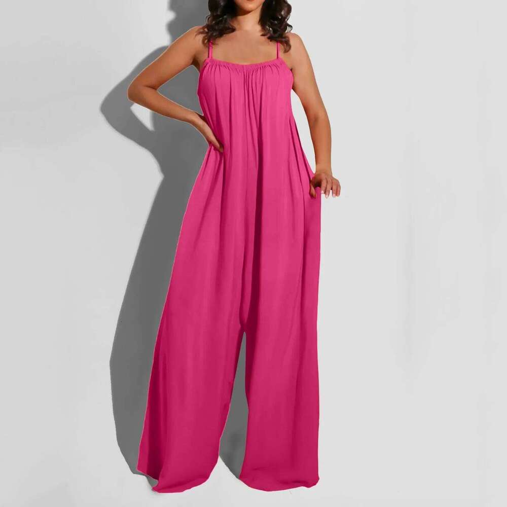 Wear Summer Sexy Backless Suspender Wide Leg Pants Casual Loose Elegant Women Straps Jumpsuit
