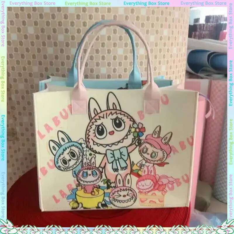 Cute Cartoon Labubu Large Capacity Felt Tote Women's Handbag Shoulder Stylish Shopping Bag For Ladies