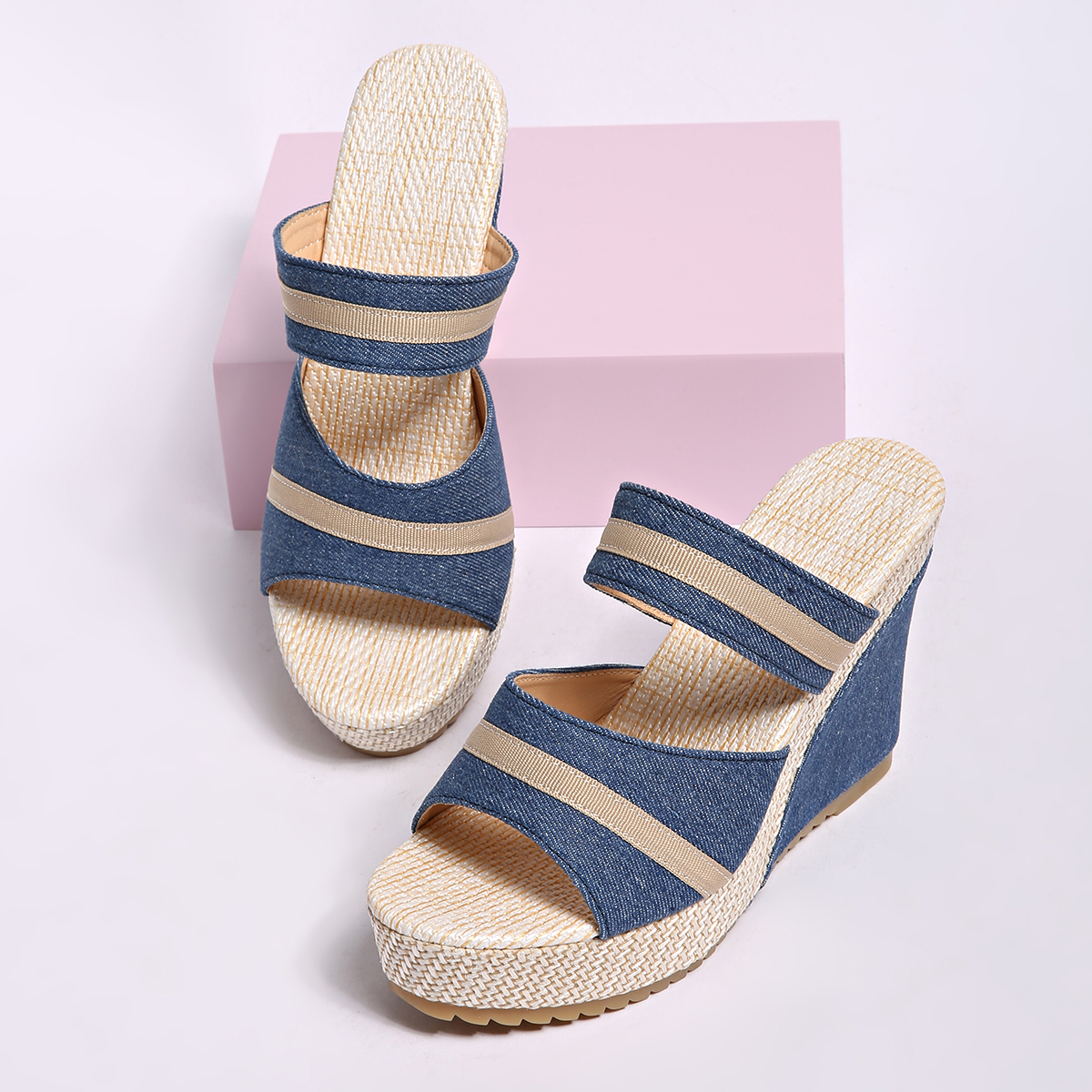 Women's Slope Heel Sandals Open Toe Thick Rubber Bottom Summer Outdoor Lightweight Fashion Comfortable Elegant Beach Shoes One Foot Stirrup Color