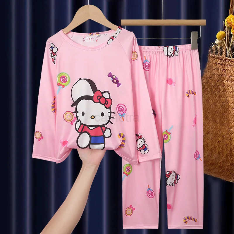 Sanrio Sanrio Collection Children Pajama Sets Trendy Anime Pattern Print Boys Girls Pajamas Suit Soft Loose Comfortable Homewear AutumnXJ250618XJ25061