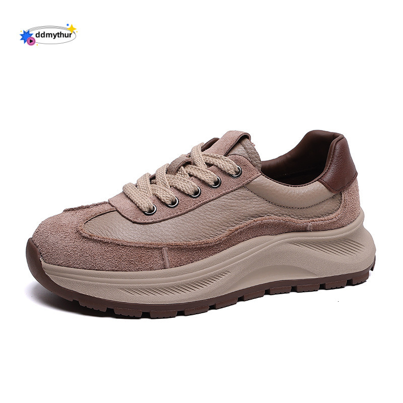 Top Layer Cowhide Thick Genuine Dad Non-Slip Soft Sole Sports Women's Leather Casual Shoes ddmythur
