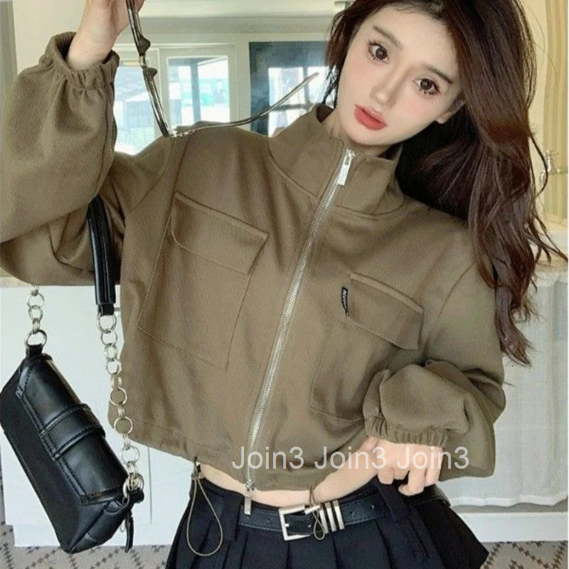 Solid Color Loose Zip-up Female Coat Luxury Korean Style Elegant 2025 Trend New in Outerwears Womens Jackets Casual Harajuku