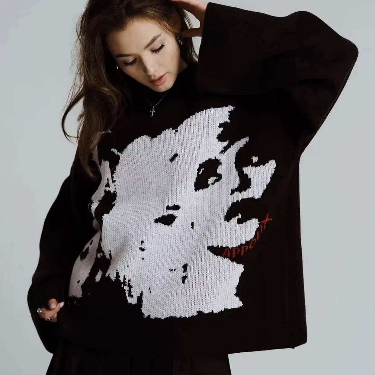 Men Women unisex jumper goth abstract Knitted Sweater Harajuku Fashion Loose Tops Casual Streetwear Pullover Y2K vintage Winter 250617