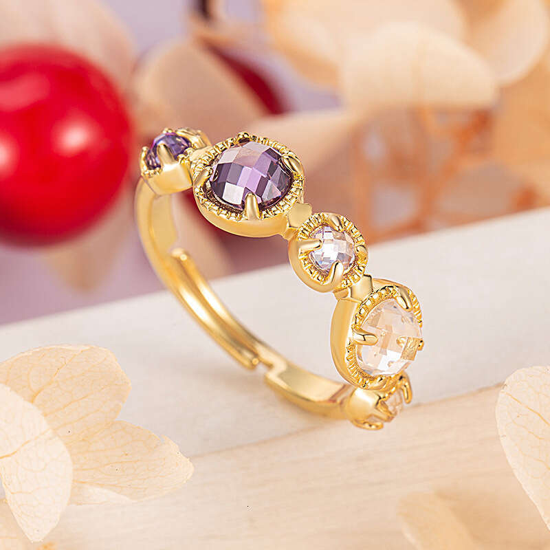 Thanos Style Energy Series Natural Topaz Moonstone Labradorite Amethyst Light Luxury Ring Simple
